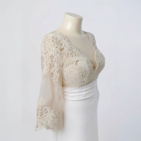 Nava Bride Wedding Dress Lace v-necklace 3/4 Sleeve, Vintage Inspired Sz 12 NWT! - Picture 8 of 9